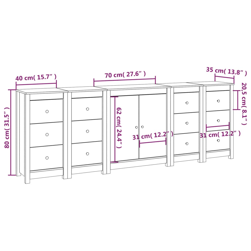 Dressoir 230x35x80 cm massief grenenhout honingbruin Dressoirs & buffetkasten | Creëer jouw Trendy Thuis | Gratis bezorgd & Retour | Trendy.nl