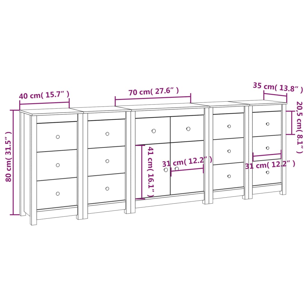 Dressoir 230x35x80 cm massief grenenhout zwart Dressoirs & buffetkasten | Creëer jouw Trendy Thuis | Gratis bezorgd & Retour | Trendy.nl