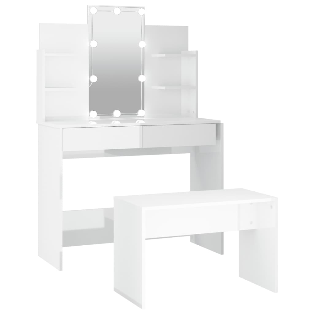 Kaptafelset met LED's bewerkt hout hoogglans wit Slaapkamerkaptafels | Creëer jouw Trendy Thuis | Gratis bezorgd & Retour | Trendy.nl