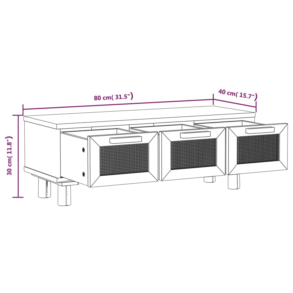 Salontafel 80x40x30 cm bewerkt hout en grenenhout zwart