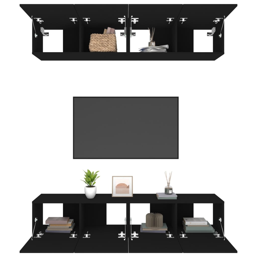 Tv-meubelen 4 st 80x30x30 cm bewerkt hout zwart Tv-meubels | Creëer jouw Trendy Thuis | Gratis bezorgd & Retour | Trendy.nl