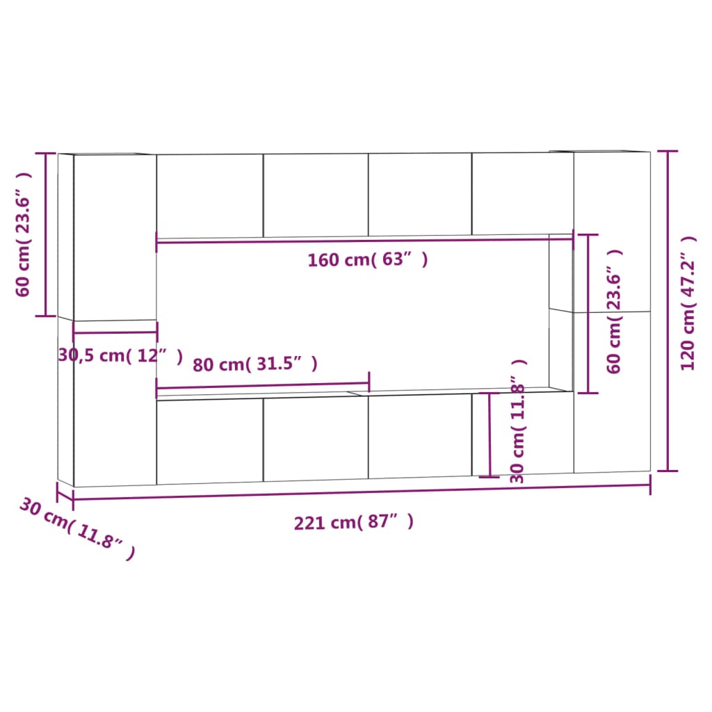 8-delige Tv-meubelset bewerkt hout zwart Tv-meubels | Creëer jouw Trendy Thuis | Gratis bezorgd & Retour | Trendy.nl