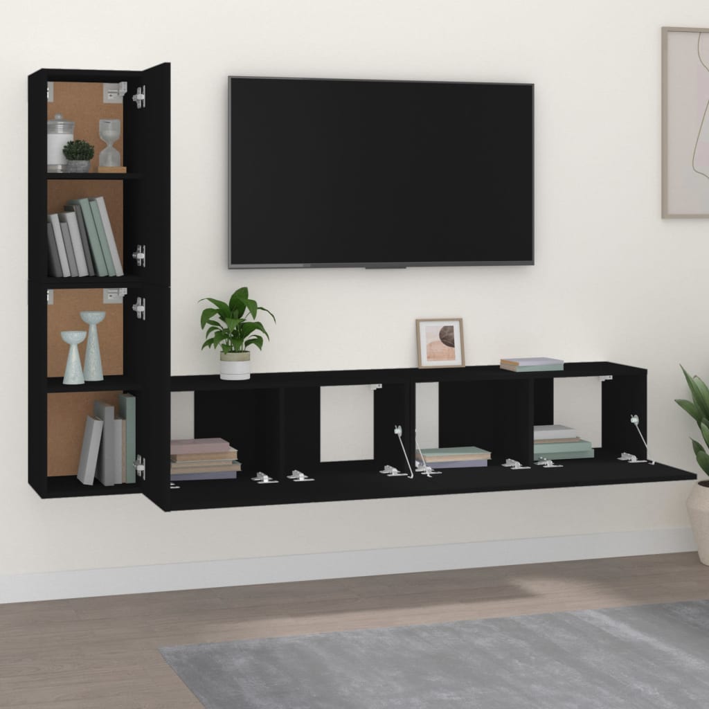 4-delige Tv-meubelset bewerkt hout zwart Tv-meubels | Creëer jouw Trendy Thuis | Gratis bezorgd & Retour | Trendy.nl