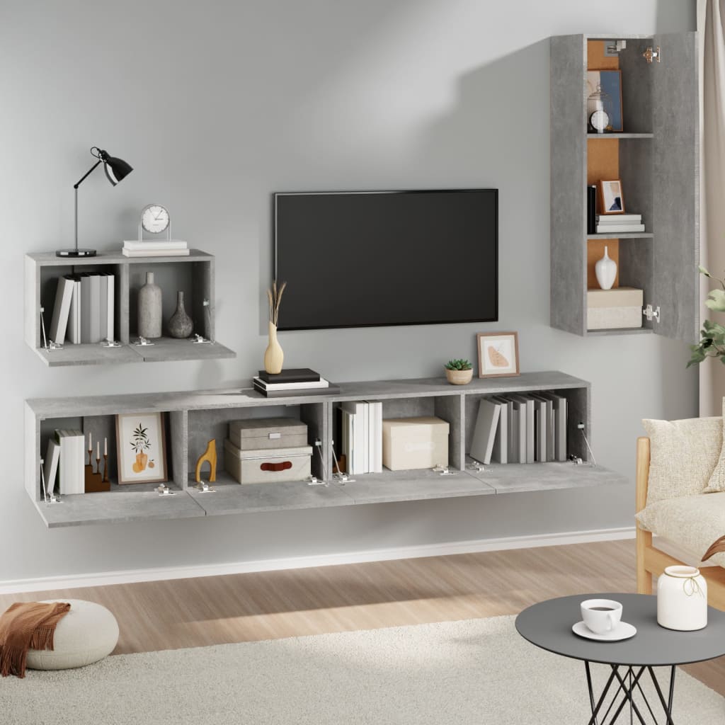 4-delige Tv-meubelset bewerkt hout betongrijs Tv-meubels | Creëer jouw Trendy Thuis | Gratis bezorgd & Retour | Trendy.nl