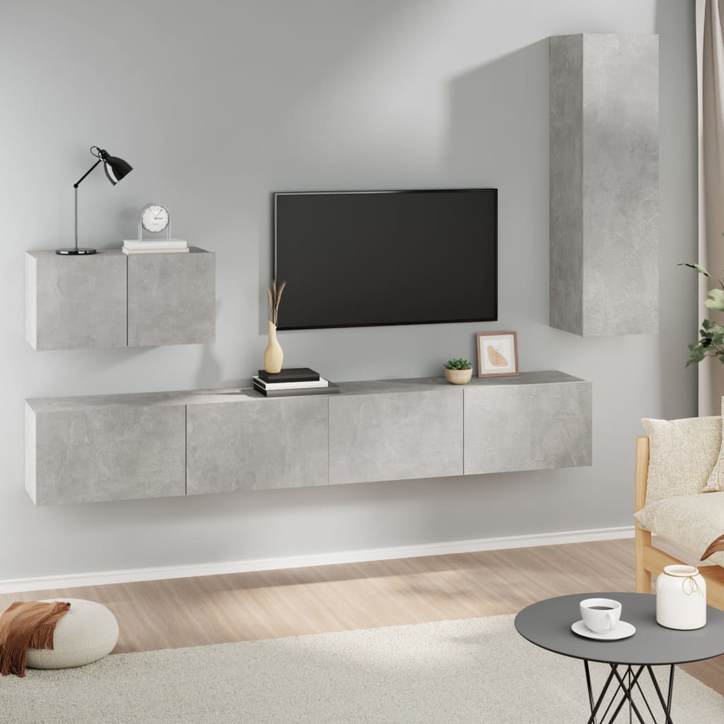 4-delige Tv-meubelset bewerkt hout betongrijs Tv-meubels | Creëer jouw Trendy Thuis | Gratis bezorgd & Retour | Trendy.nl