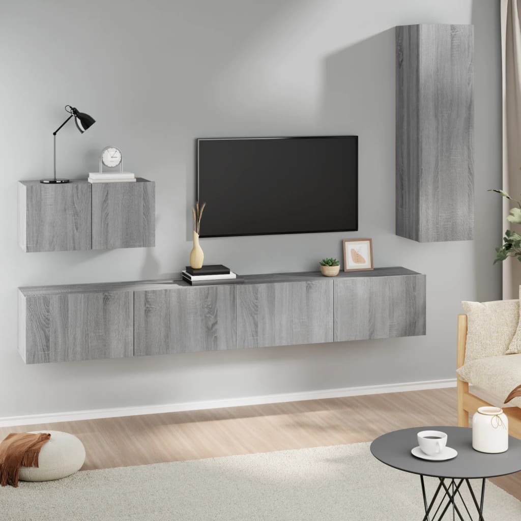 4-delige Tv-meubelset bewerkt hout grijs sonoma eikenkleurig Tv-meubels | Creëer jouw Trendy Thuis | Gratis bezorgd & Retour | Trendy.nl