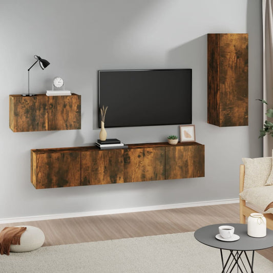 4-delige Tv-meubelset bewerkt hout gerookt eikenkleurig Tv-meubels | Creëer jouw Trendy Thuis | Gratis bezorgd & Retour | Trendy.nl