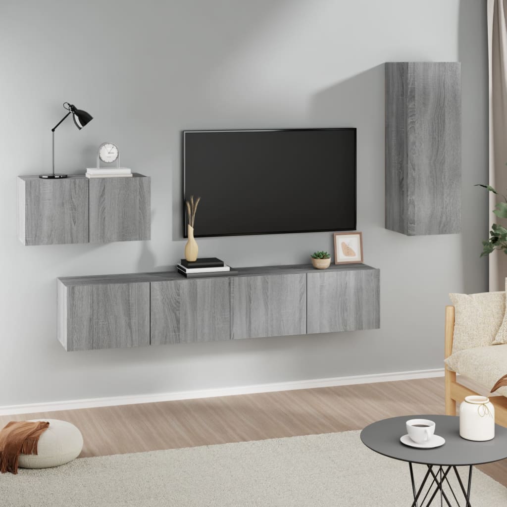 4-delige Tv-meubelset bewerkt hout grijs sonoma eikenkleurig Tv-meubels | Creëer jouw Trendy Thuis | Gratis bezorgd & Retour | Trendy.nl