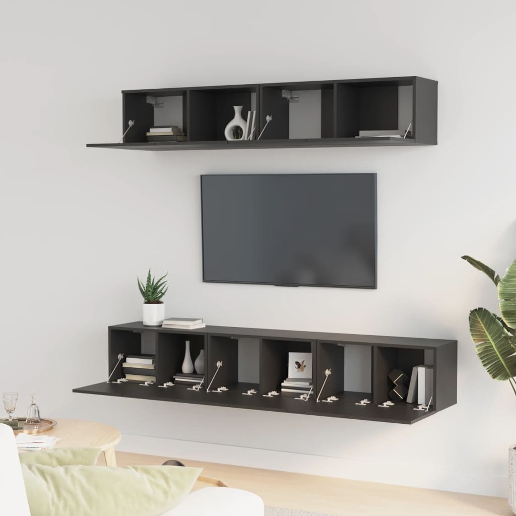 5-delige Tv-meubelset bewerkt hout zwart Tv-meubels | Creëer jouw Trendy Thuis | Gratis bezorgd & Retour | Trendy.nl