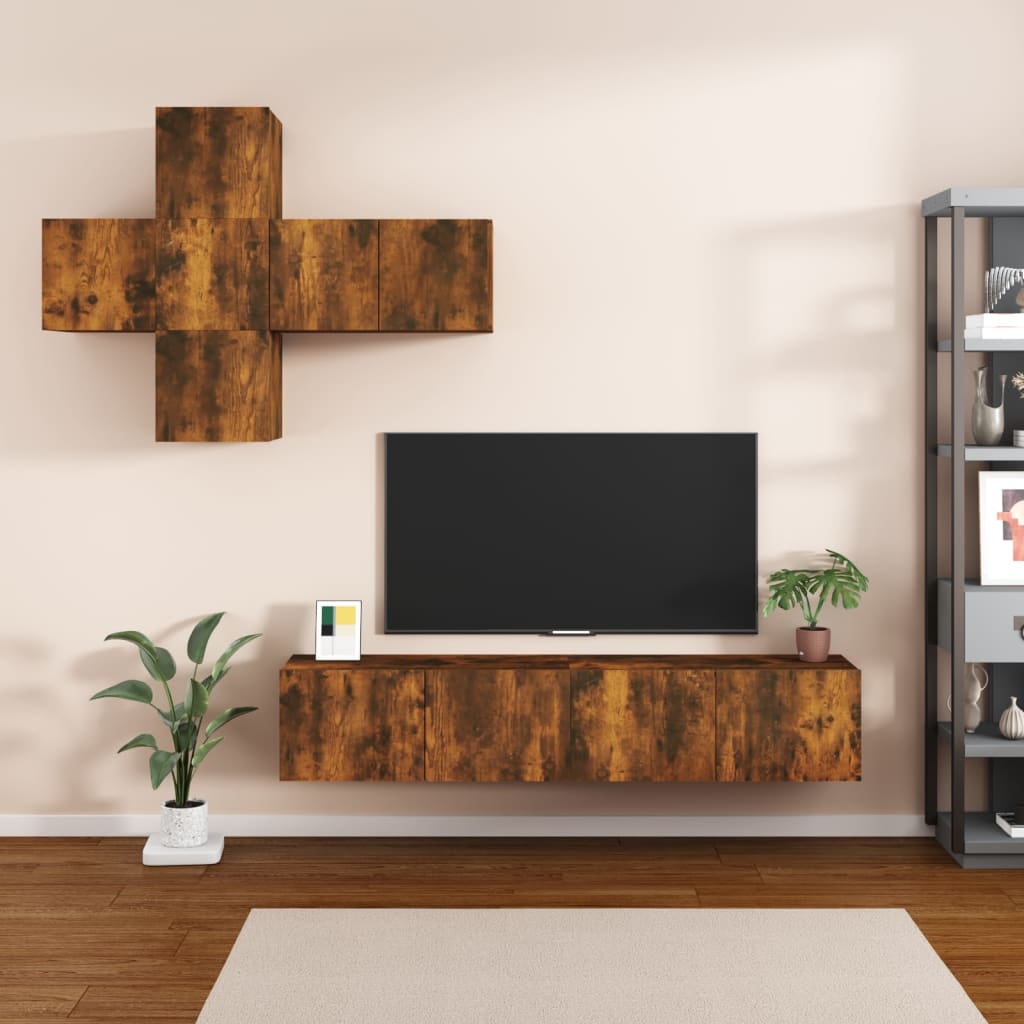 7-delige Tv-meubelset bewerkt hout gerookt eikenkleurig Tv-meubels | Creëer jouw Trendy Thuis | Gratis bezorgd & Retour | Trendy.nl