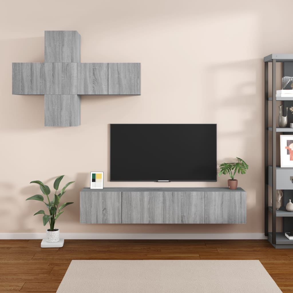 7-delige Tv-meubelset bewerkt hout grijs sonoma eikenkleurig Tv-meubels | Creëer jouw Trendy Thuis | Gratis bezorgd & Retour | Trendy.nl