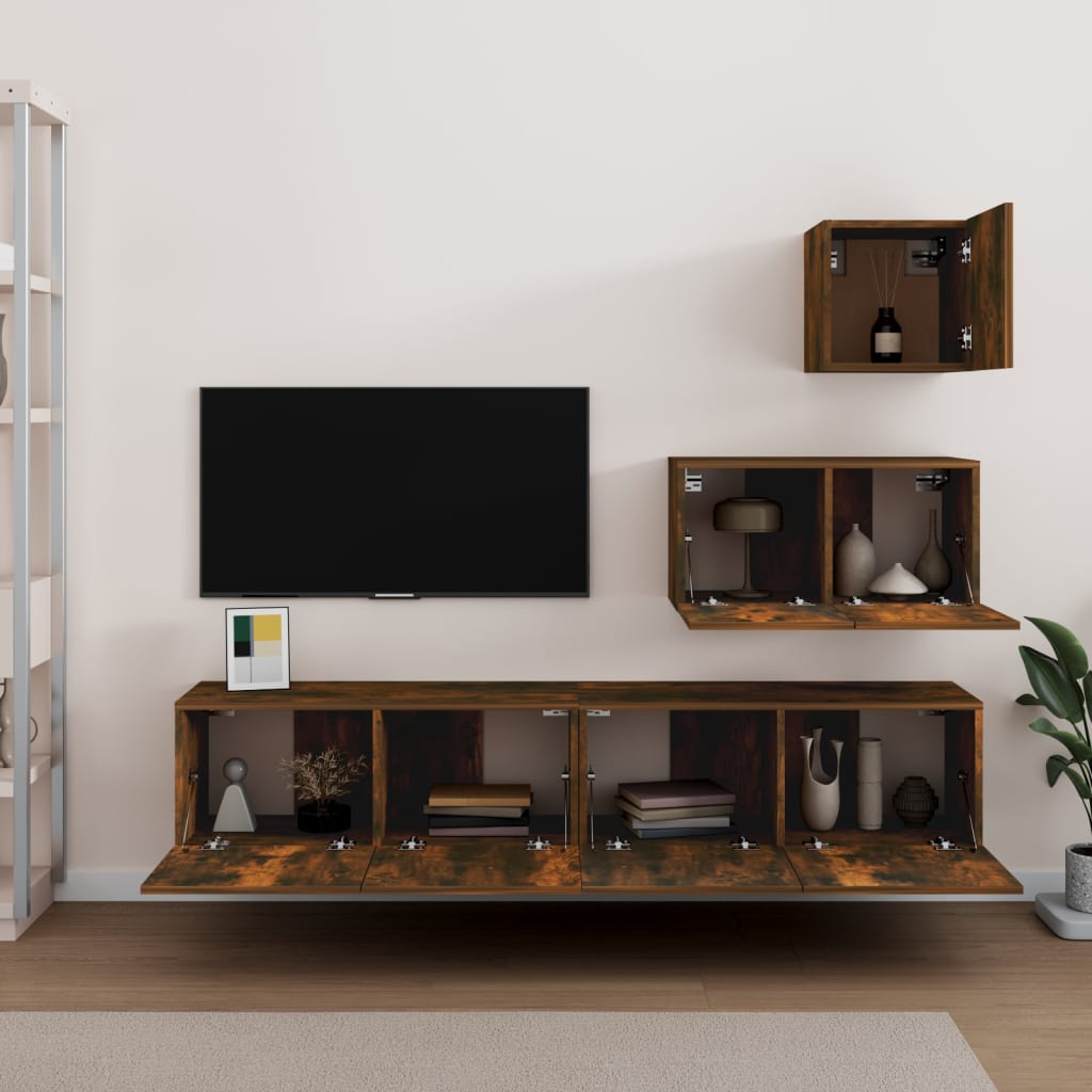 4-delige Tv-meubelset bewerkt hout gerookt eikenkleurig Tv-meubels | Creëer jouw Trendy Thuis | Gratis bezorgd & Retour | Trendy.nl