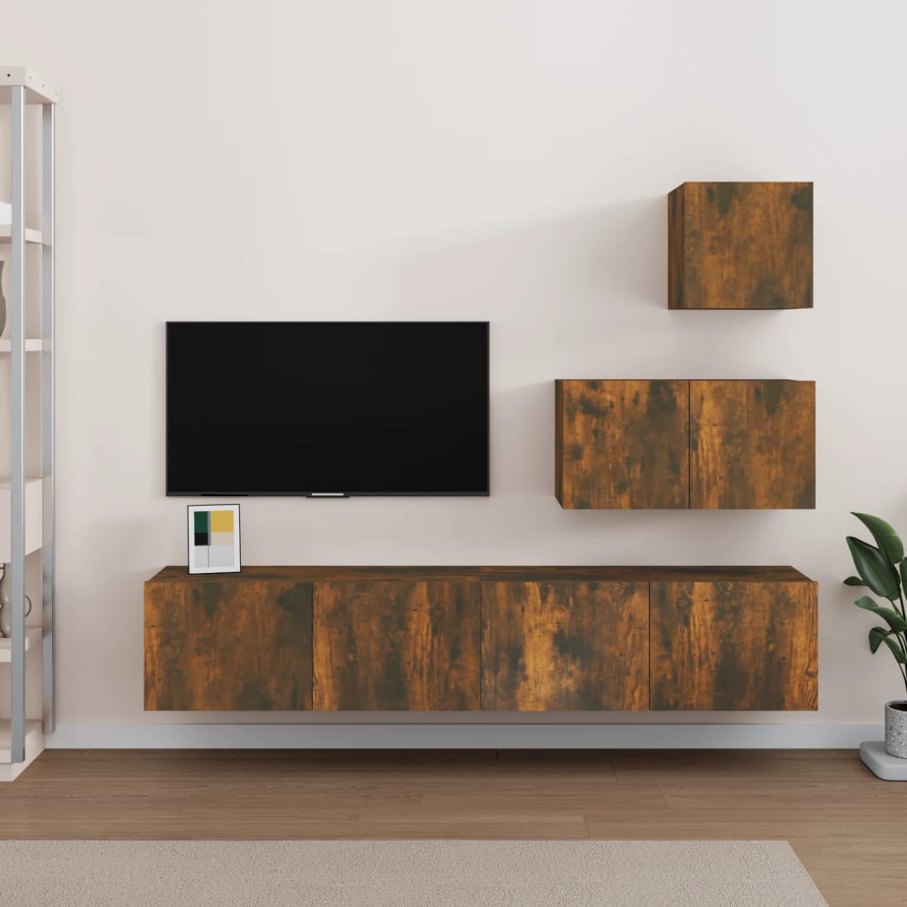 4-delige Tv-meubelset bewerkt hout gerookt eikenkleurig Tv-meubels | Creëer jouw Trendy Thuis | Gratis bezorgd & Retour | Trendy.nl