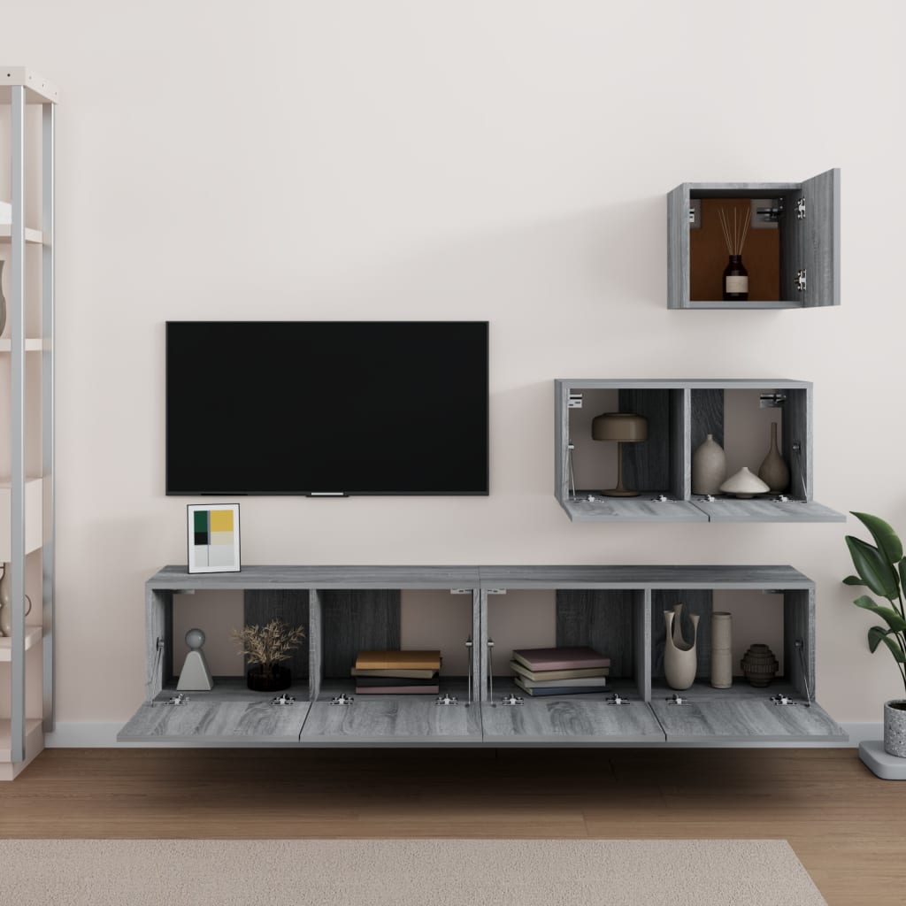 4-delige Tv-meubelset bewerkt hout grijs sonoma eikenkleurig Tv-meubels | Creëer jouw Trendy Thuis | Gratis bezorgd & Retour | Trendy.nl