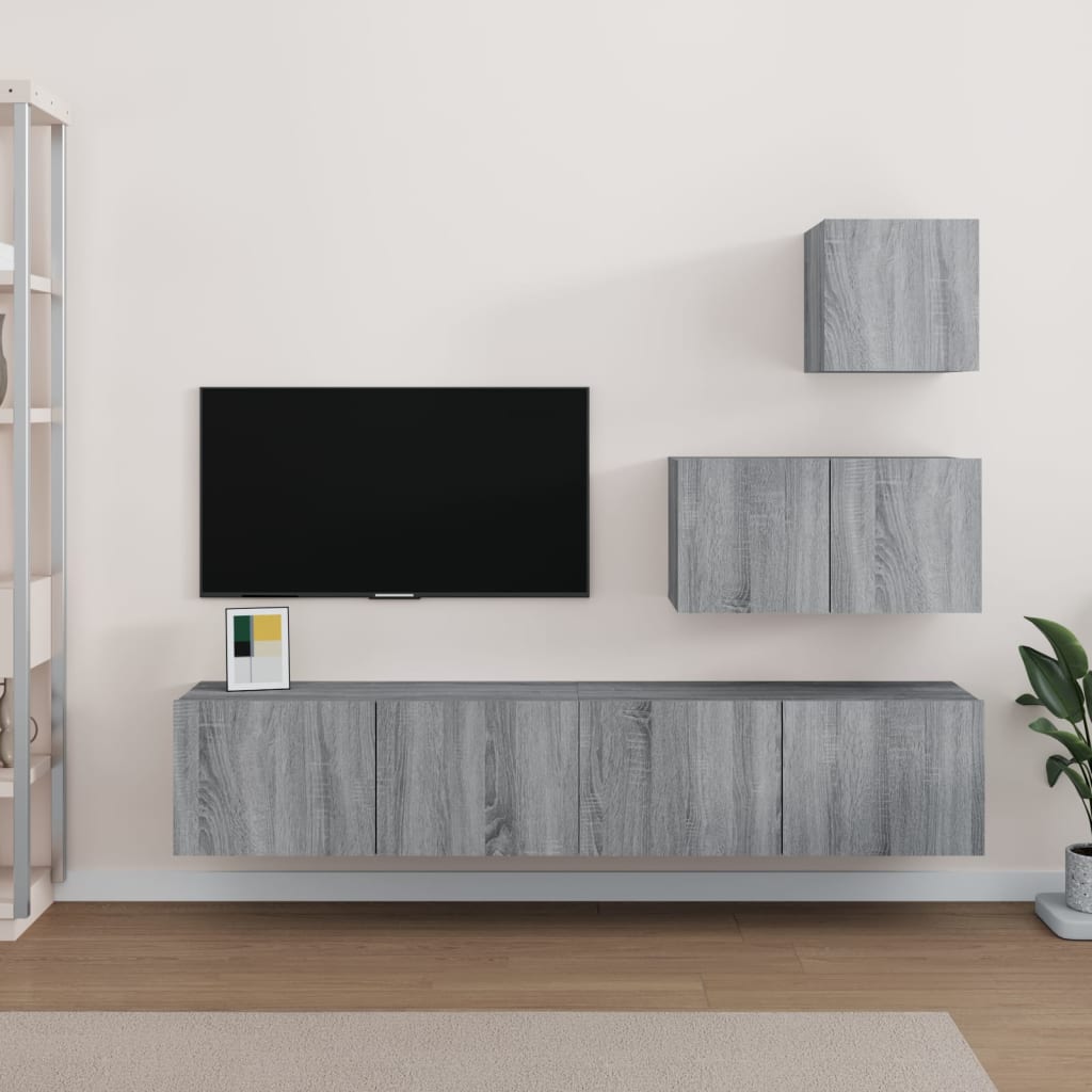 4-delige Tv-meubelset bewerkt hout grijs sonoma eikenkleurig Tv-meubels | Creëer jouw Trendy Thuis | Gratis bezorgd & Retour | Trendy.nl