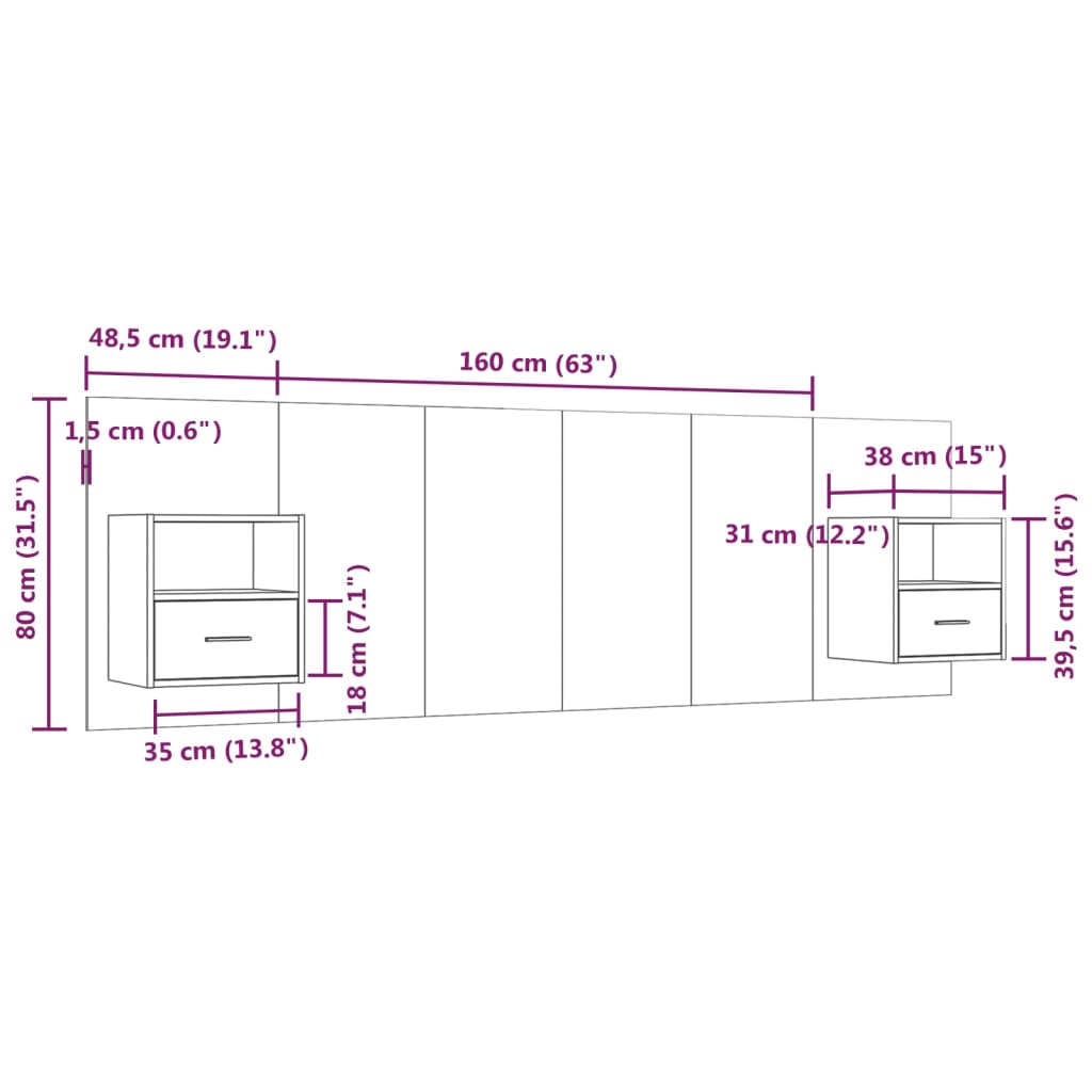 Hoofdbord met kastjes bewerkt hout zwart Hoofdborden en voetborden | Creëer jouw Trendy Thuis | Gratis bezorgd & Retour | Trendy.nl