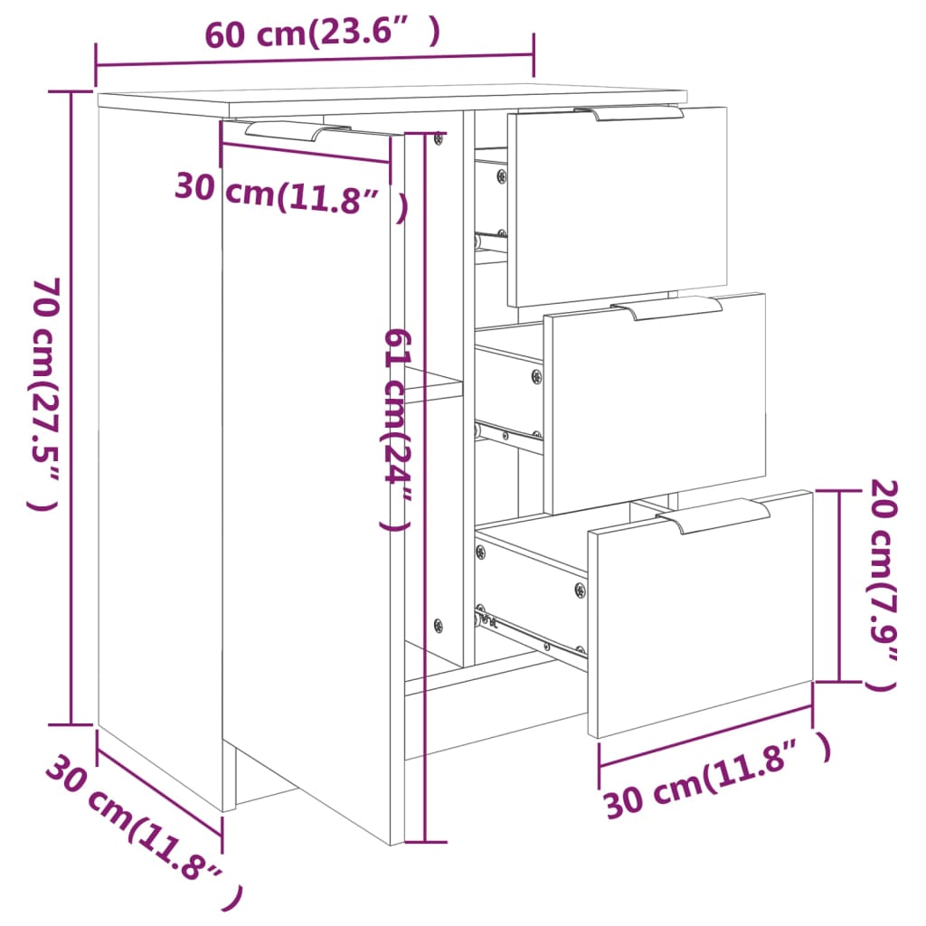 Dressoirs 2 st 60x30x70 cm bewerkt hout grijs sonoma eikenkleur Dressoirs & buffetkasten | Creëer jouw Trendy Thuis | Gratis bezorgd & Retour | Trendy.nl