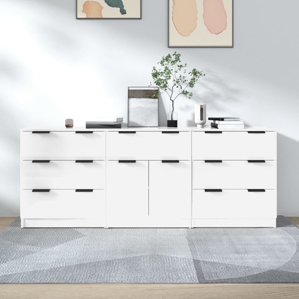 Dressoirs 3 st bewerkt hout hoogglans wit Dressoirs & buffetkasten | Creëer jouw Trendy Thuis | Gratis bezorgd & Retour | Trendy.nl