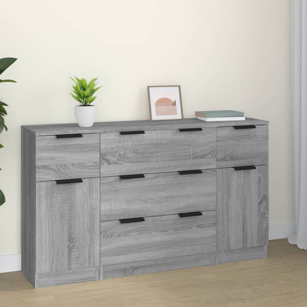 3-delige Dressoirset bewerkt hout grijs sonoma eikenkleurig Dressoirs & buffetkasten | Creëer jouw Trendy Thuis | Gratis bezorgd & Retour | Trendy.nl