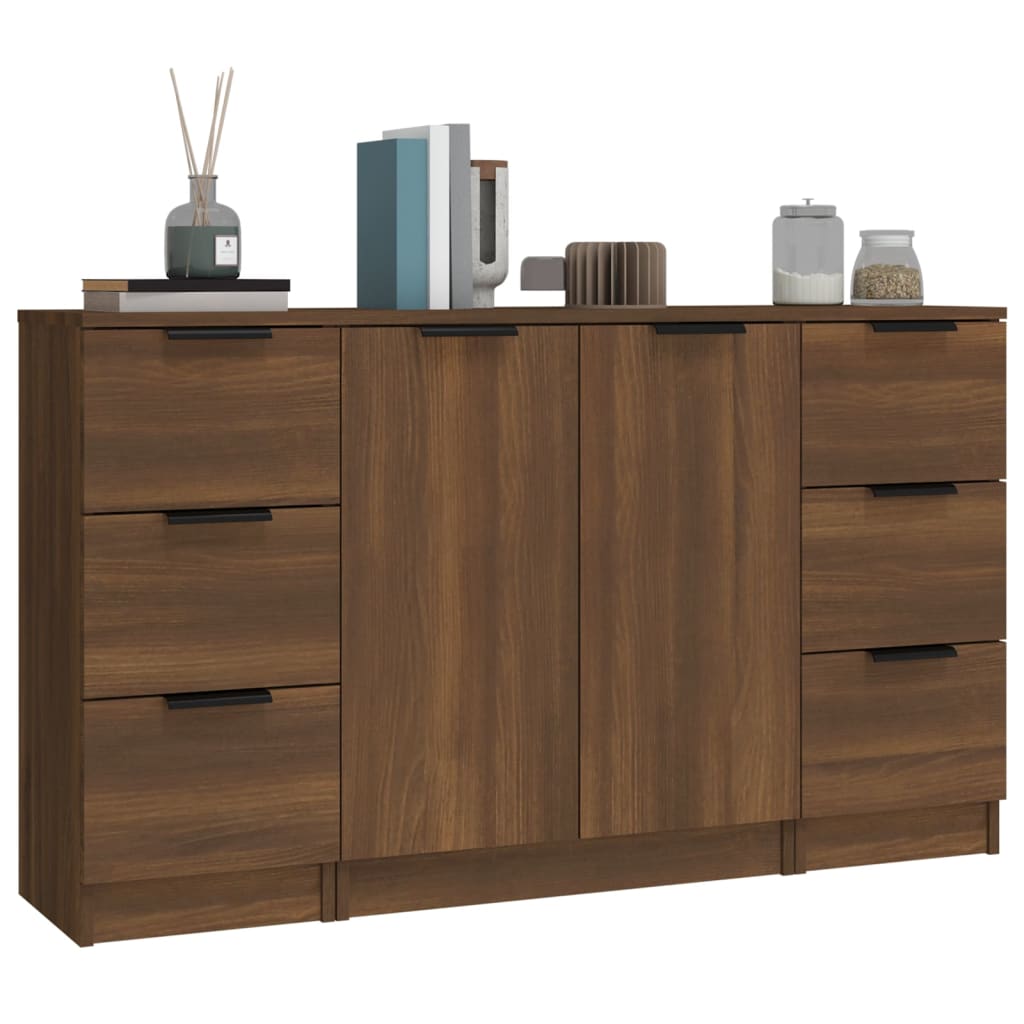 Dressoirs 3 st bewerkt hout bruin eikenkleur Dressoirs & buffetkasten | Creëer jouw Trendy Thuis | Gratis bezorgd & Retour | Trendy.nl