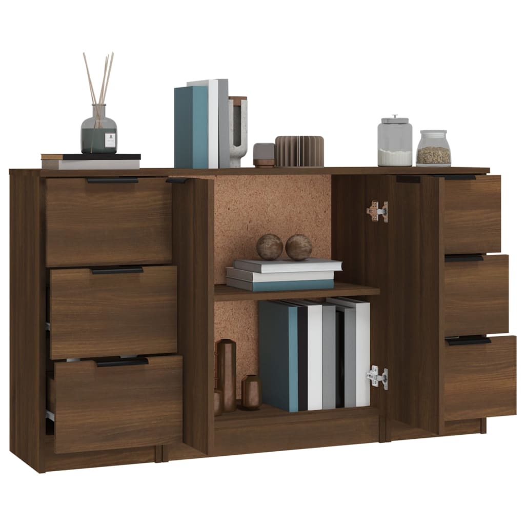 Dressoirs 3 st bewerkt hout bruin eikenkleur Dressoirs & buffetkasten | Creëer jouw Trendy Thuis | Gratis bezorgd & Retour | Trendy.nl