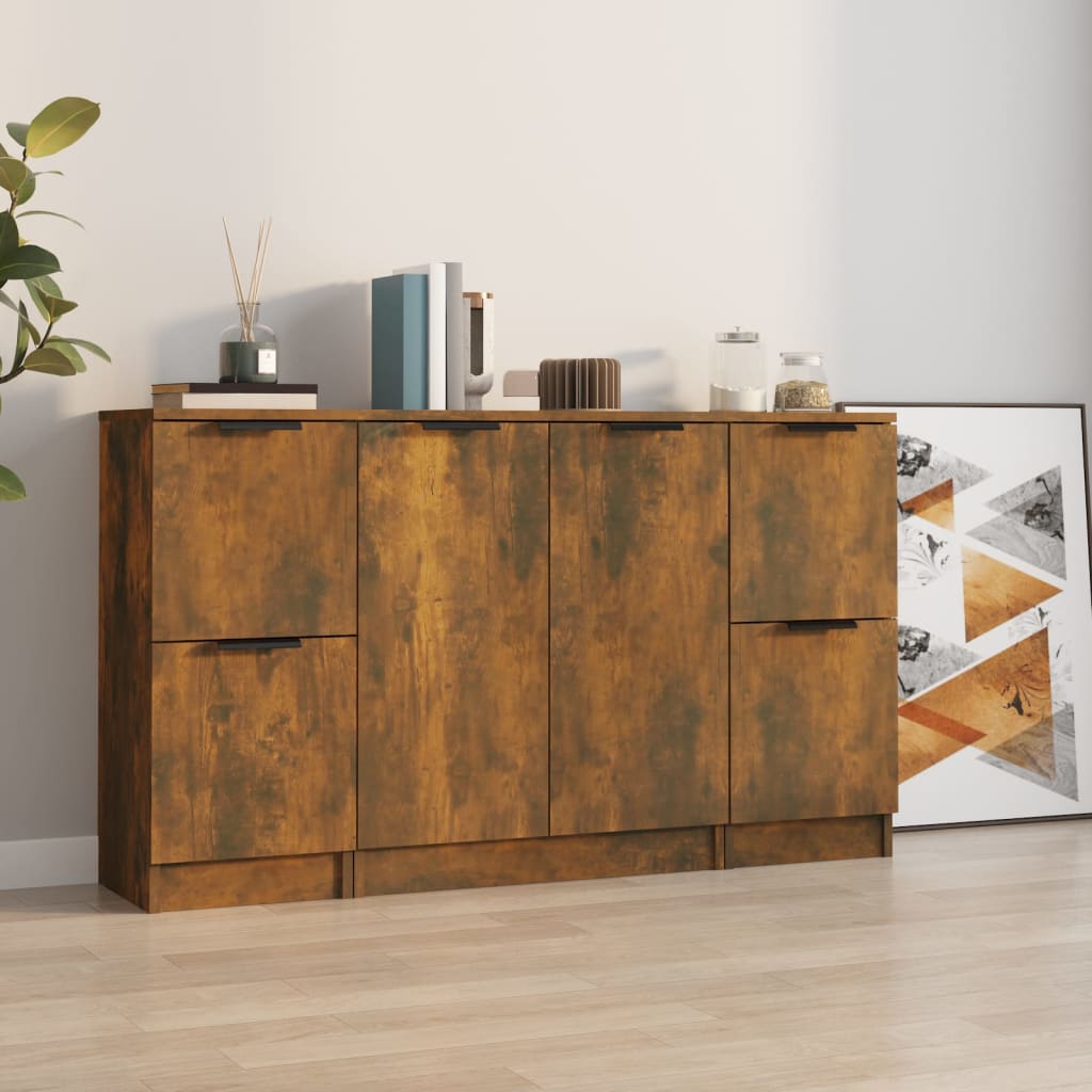 Dressoirs 3 st bewerkt hout gerookt eikenkleurig Dressoirs & buffetkasten | Creëer jouw Trendy Thuis | Gratis bezorgd & Retour | Trendy.nl