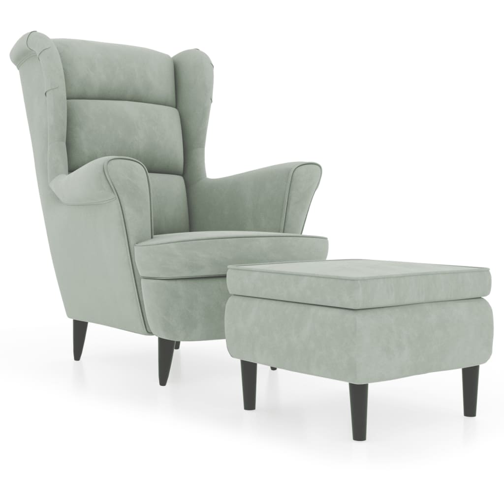 Fauteuil met voetenbank fluweel lichtgrijs Fauteuils & Relaxfauteuils | Creëer jouw Trendy Thuis | Gratis bezorgd & Retour | Trendy.nl