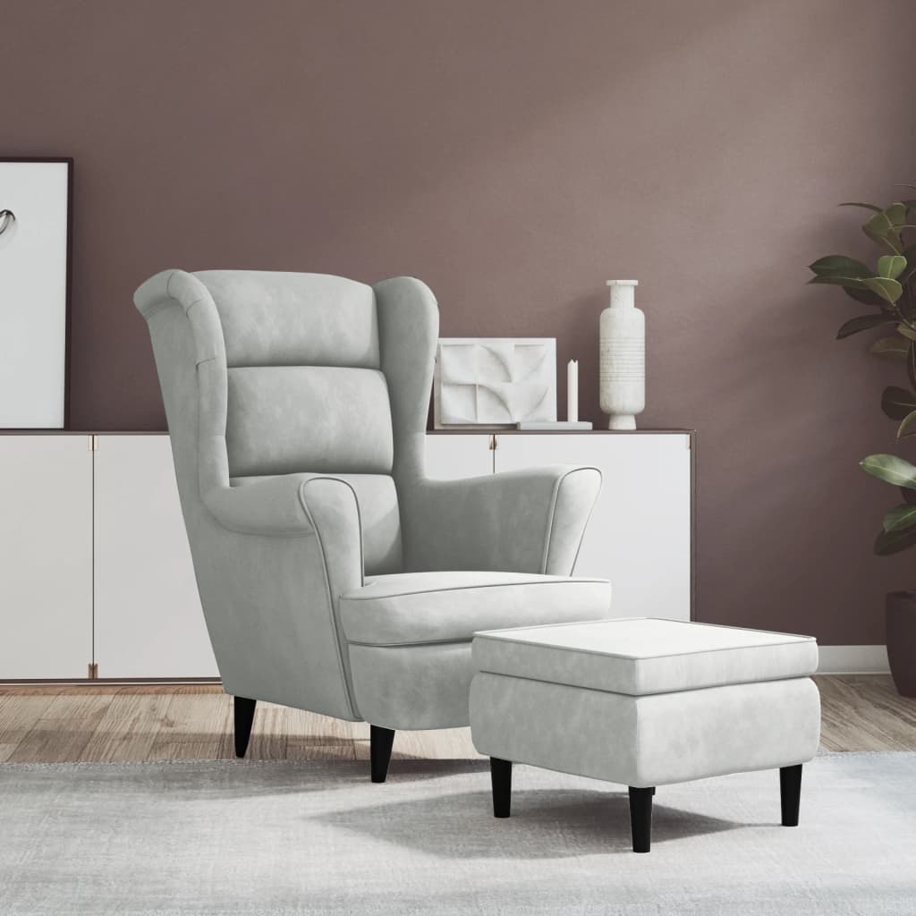 Fauteuil met voetenbank fluweel lichtgrijs Fauteuils & Relaxfauteuils | Creëer jouw Trendy Thuis | Gratis bezorgd & Retour | Trendy.nl