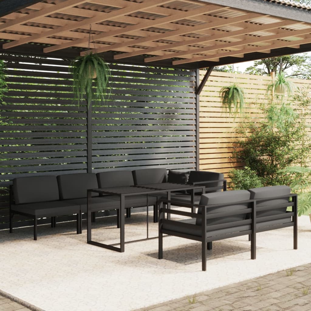 8-delige Loungeset met kussens aluminium antracietkleurig Tuinsets | Creëer jouw Trendy Thuis | Gratis bezorgd & Retour | Trendy.nl