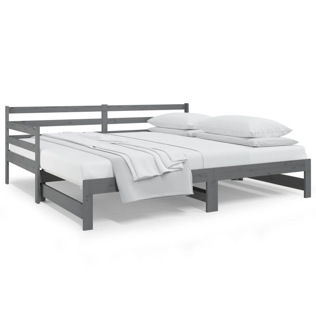 Slaapbank uitschuifbaar massief grenenhout grijs 2x(90x190) cm Bedden & bedframes | Creëer jouw Trendy Thuis | Gratis bezorgd & Retour | Trendy.nl