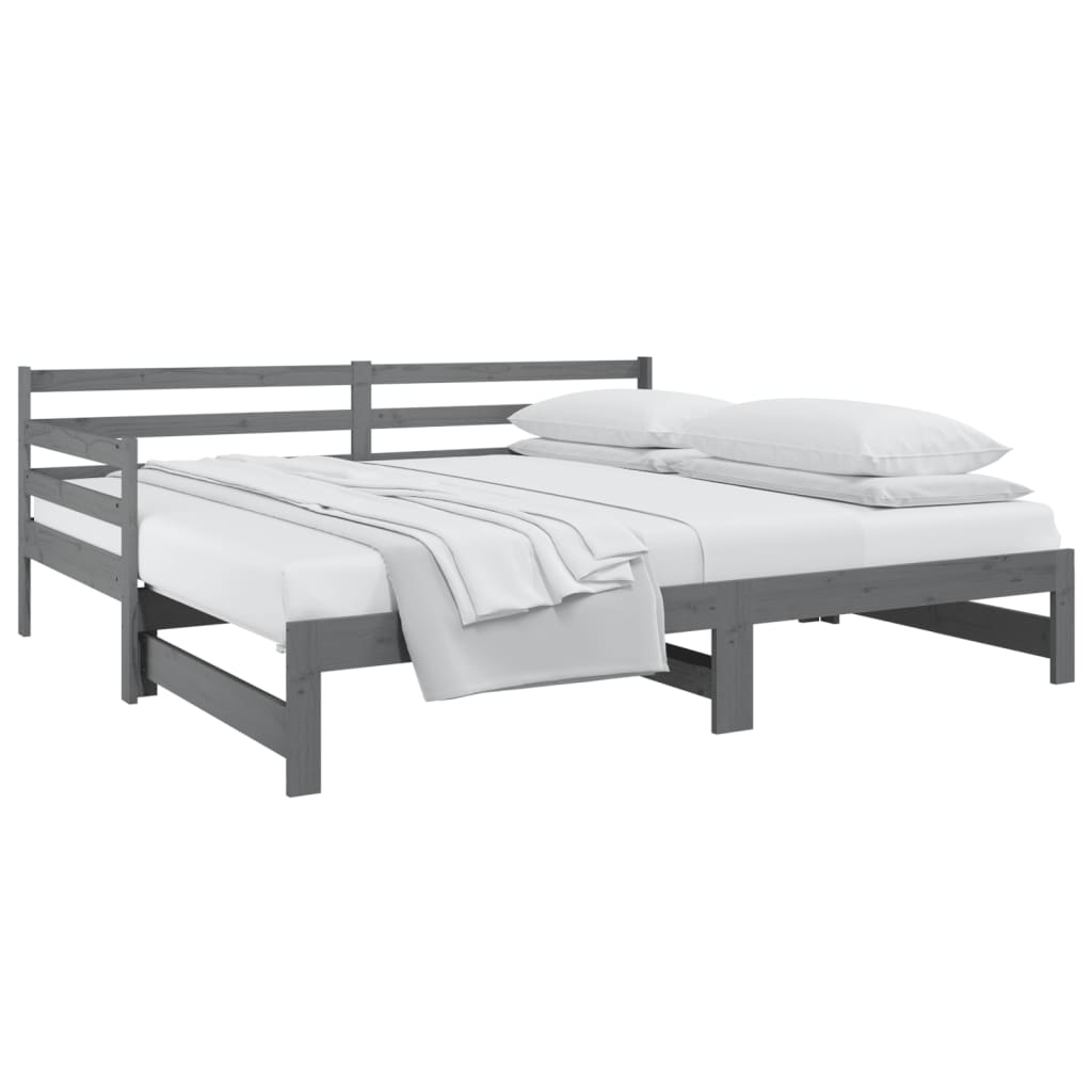 Slaapbank uitschuifbaar massief grenenhout grijs 2x(90x190) cm Bedden & bedframes | Creëer jouw Trendy Thuis | Gratis bezorgd & Retour | Trendy.nl