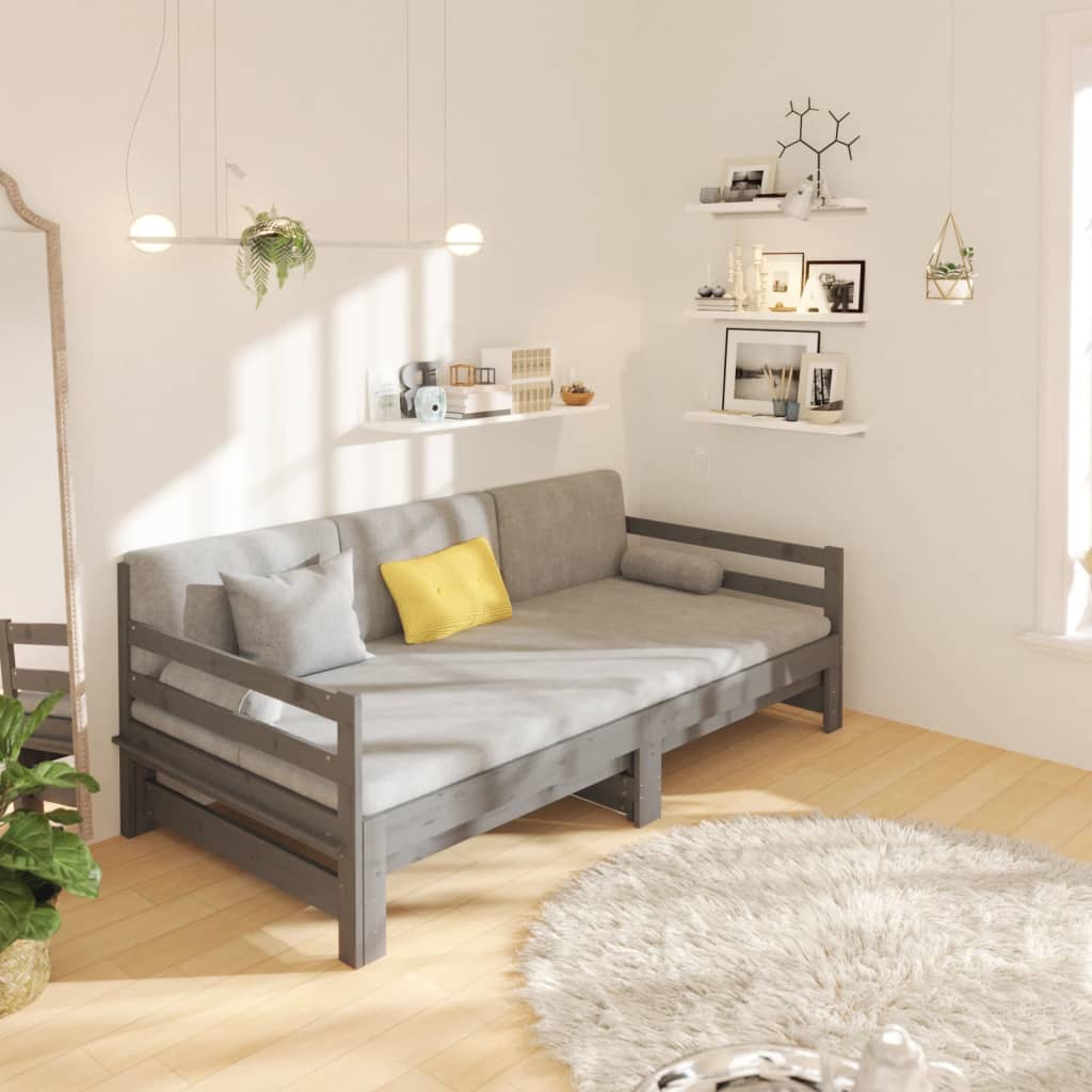 Slaapbank uitschuifbaar massief grenenhout grijs 2x(90x190) cm Bedden & bedframes | Creëer jouw Trendy Thuis | Gratis bezorgd & Retour | Trendy.nl