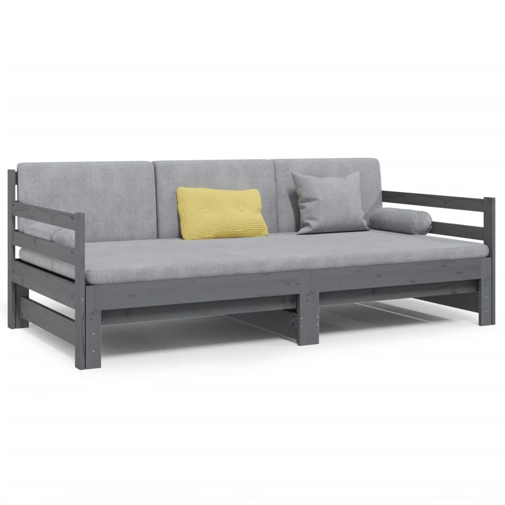 Slaapbank uitschuifbaar massief grenenhout grijs 2x(90x190) cm Bedden & bedframes | Creëer jouw Trendy Thuis | Gratis bezorgd & Retour | Trendy.nl