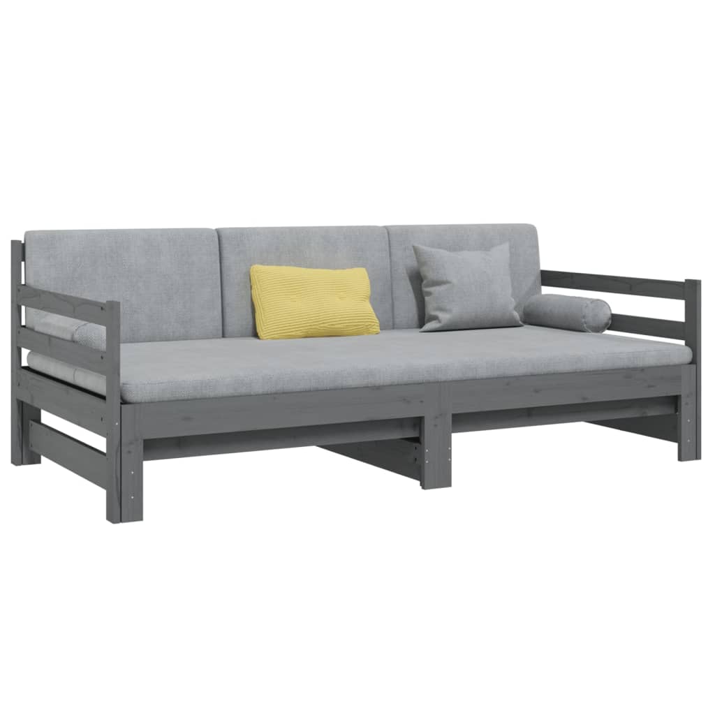 Slaapbank uitschuifbaar massief grenenhout grijs 2x(90x190) cm Bedden & bedframes | Creëer jouw Trendy Thuis | Gratis bezorgd & Retour | Trendy.nl