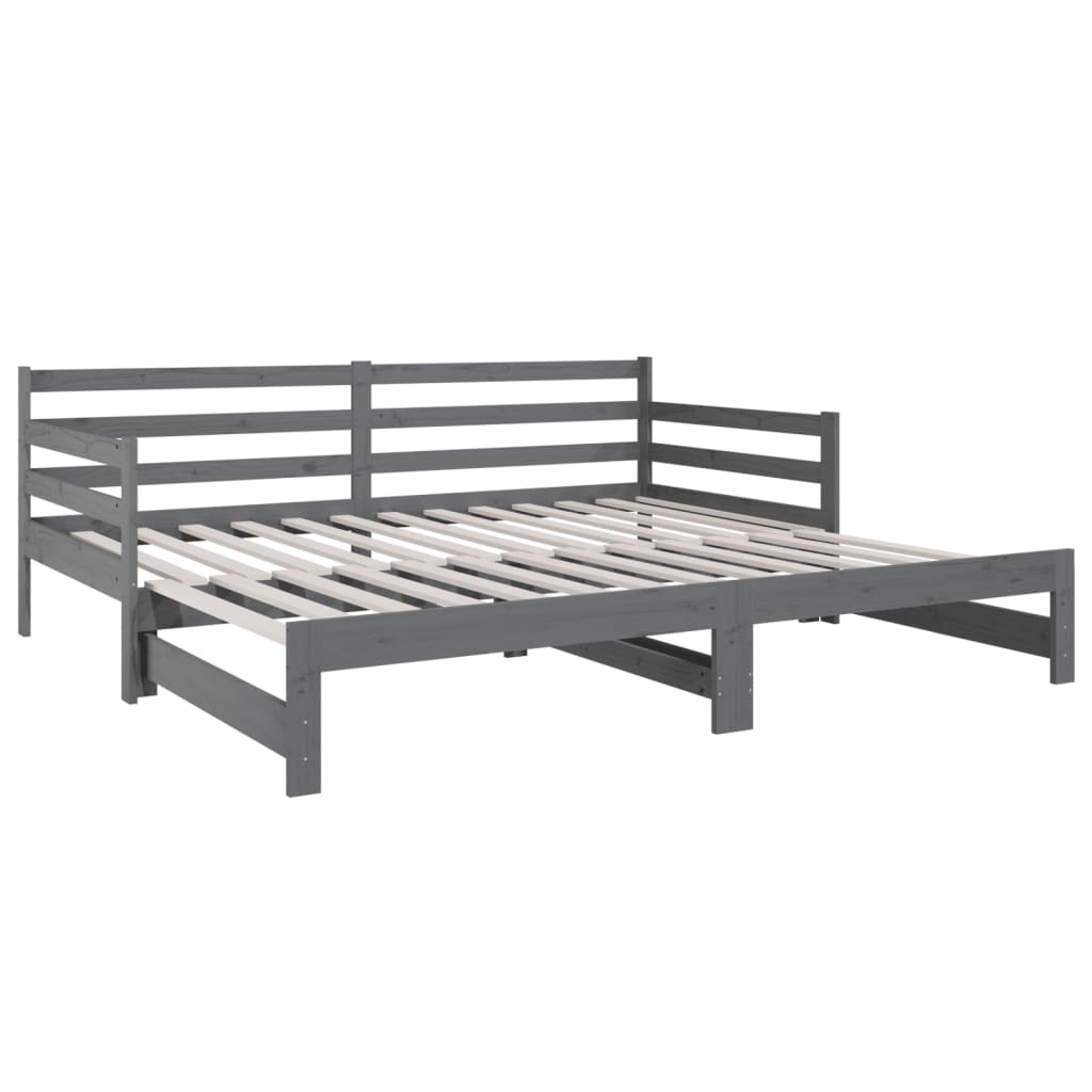 Slaapbank uitschuifbaar massief grenenhout grijs 2x(90x190) cm Bedden & bedframes | Creëer jouw Trendy Thuis | Gratis bezorgd & Retour | Trendy.nl