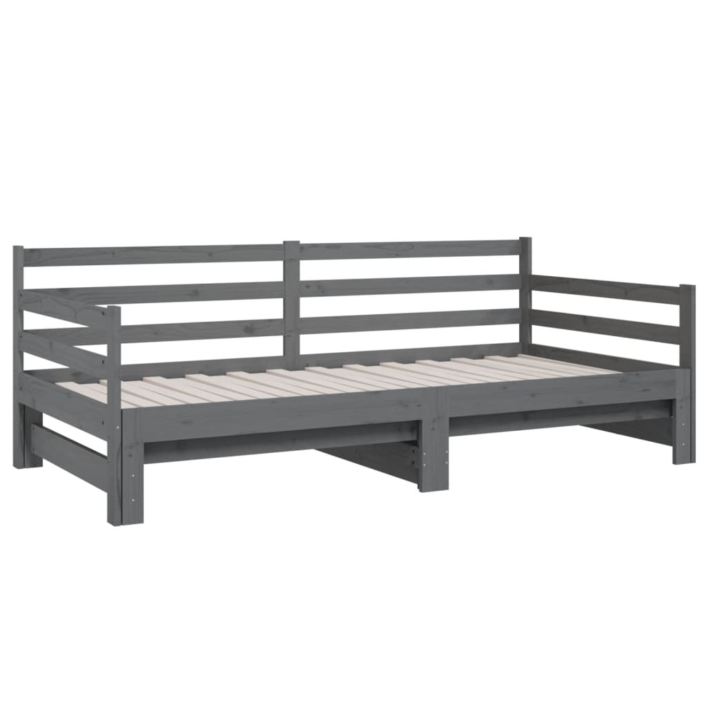 Slaapbank uitschuifbaar massief grenenhout grijs 2x(90x190) cm Bedden & bedframes | Creëer jouw Trendy Thuis | Gratis bezorgd & Retour | Trendy.nl