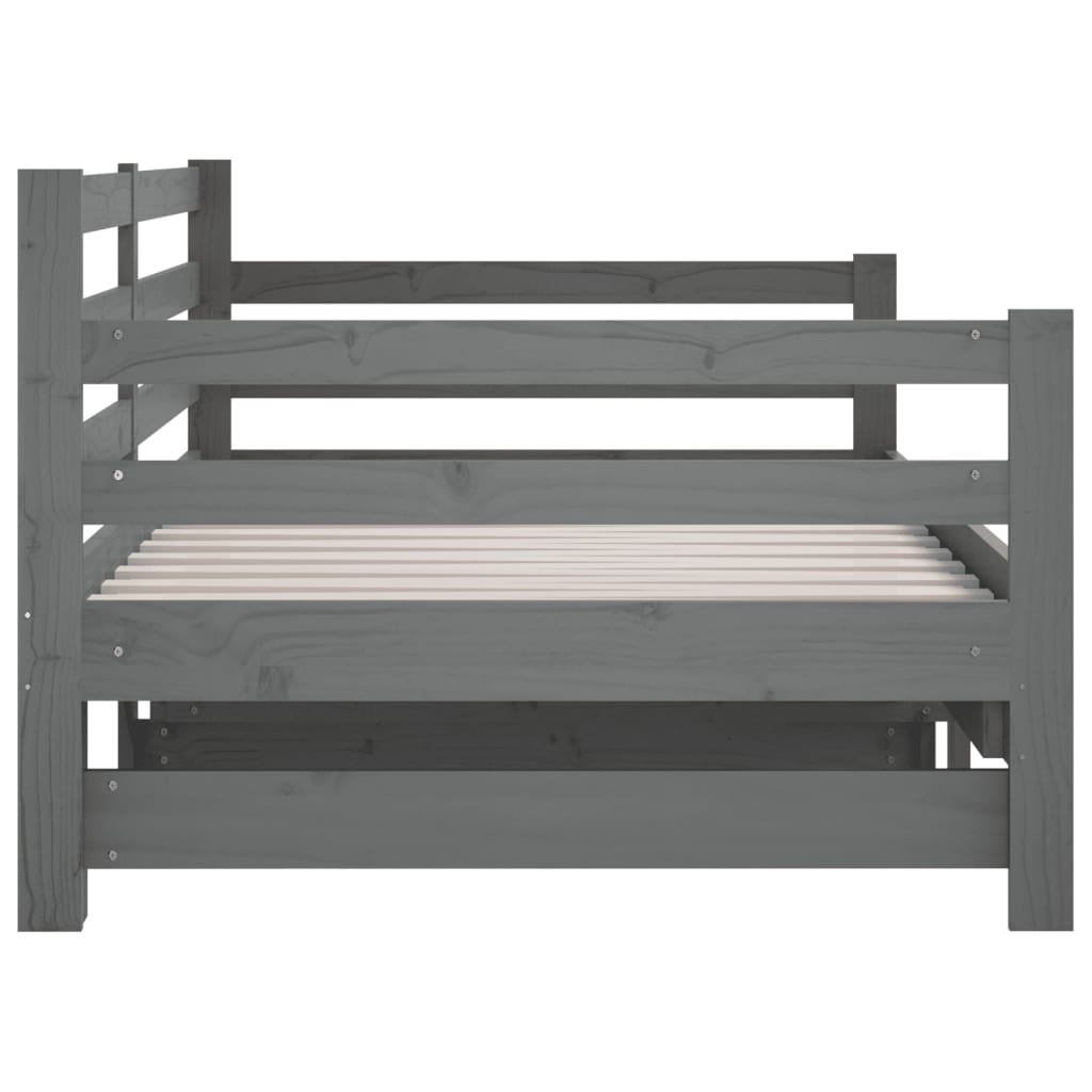 Slaapbank uitschuifbaar massief grenenhout grijs 2x(90x190) cm Bedden & bedframes | Creëer jouw Trendy Thuis | Gratis bezorgd & Retour | Trendy.nl