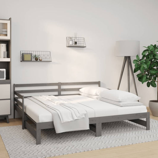 Slaapbank uitschuifbaar massief grenenhout grijs 2x(90x190) cm Bedden & bedframes | Creëer jouw Trendy Thuis | Gratis bezorgd & Retour | Trendy.nl