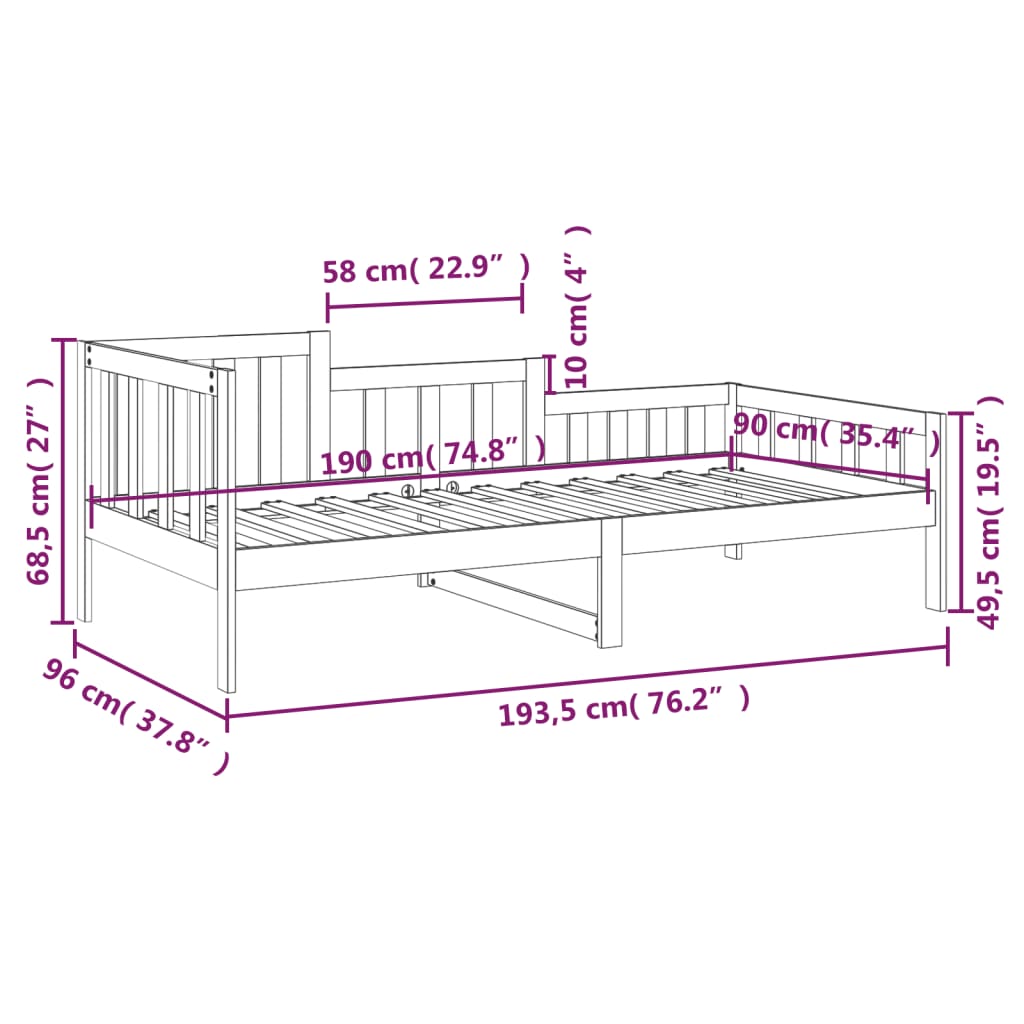 Slaapbank zonder matras 90x190 cm massief grenenhout wit