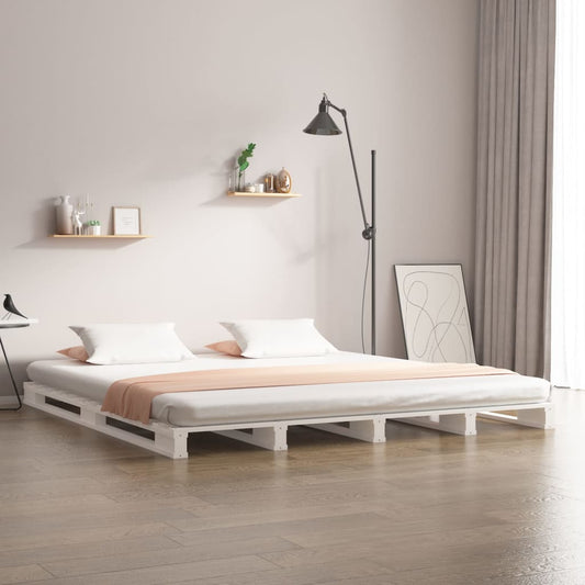 Palletbed massief grenenhout wit 200x200 cm Bedden & bedframes | Creëer jouw Trendy Thuis | Gratis bezorgd & Retour | Trendy.nl