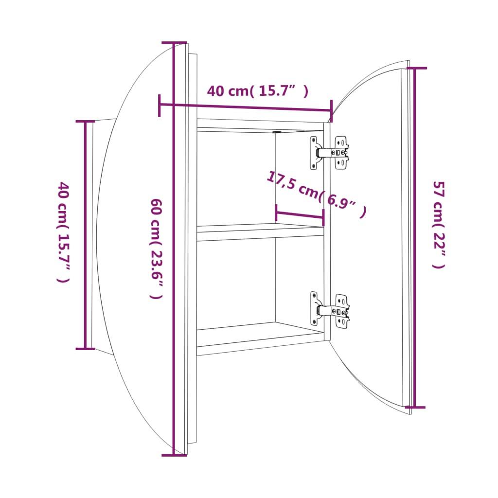 Badkamerkast met ronde spiegel en LED 40x40x17,5 cm wit Badkamerkaptafels | Creëer jouw Trendy Thuis | Gratis bezorgd & Retour | Trendy.nl