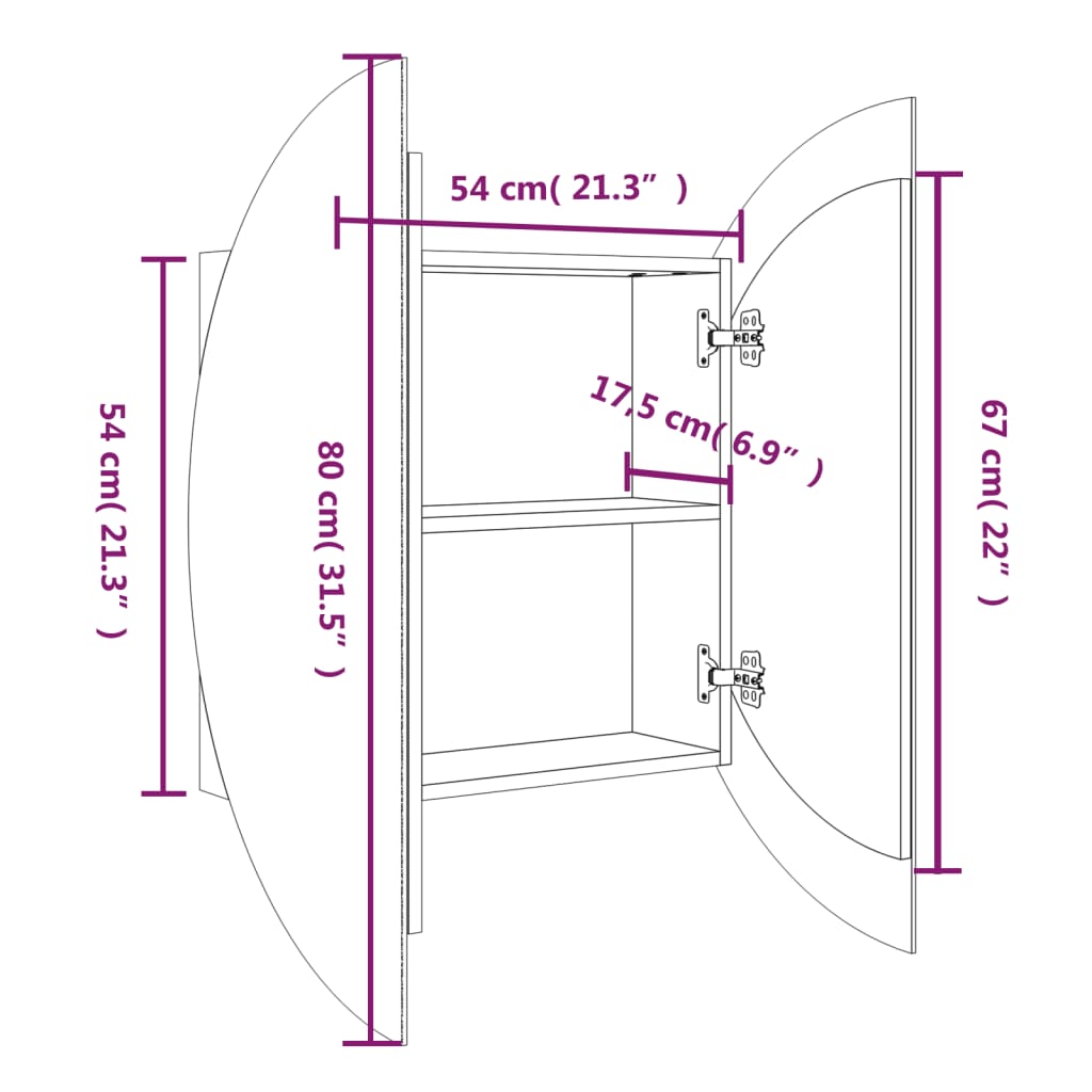 Badkamerkast met ronde spiegel en LED 54 x 54 x 17,5 cm eiken Badkamerkaptafels | Creëer jouw Trendy Thuis | Gratis bezorgd & Retour | Trendy.nl