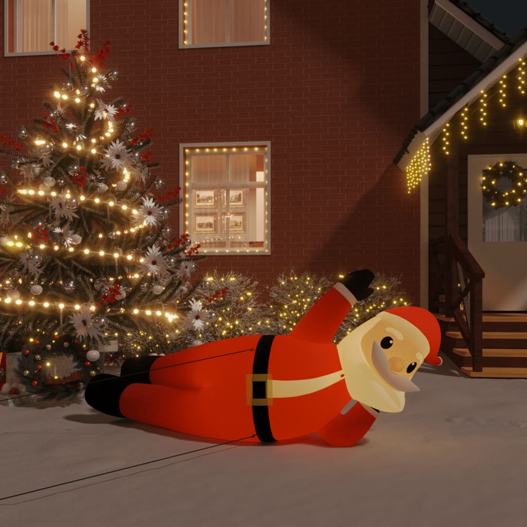 Kerstman liggend met LED's opblaasbaar 160 cm