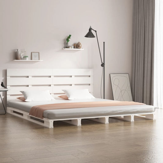 Bedframe zonder matras massief grenenhout wit 150x200 cm