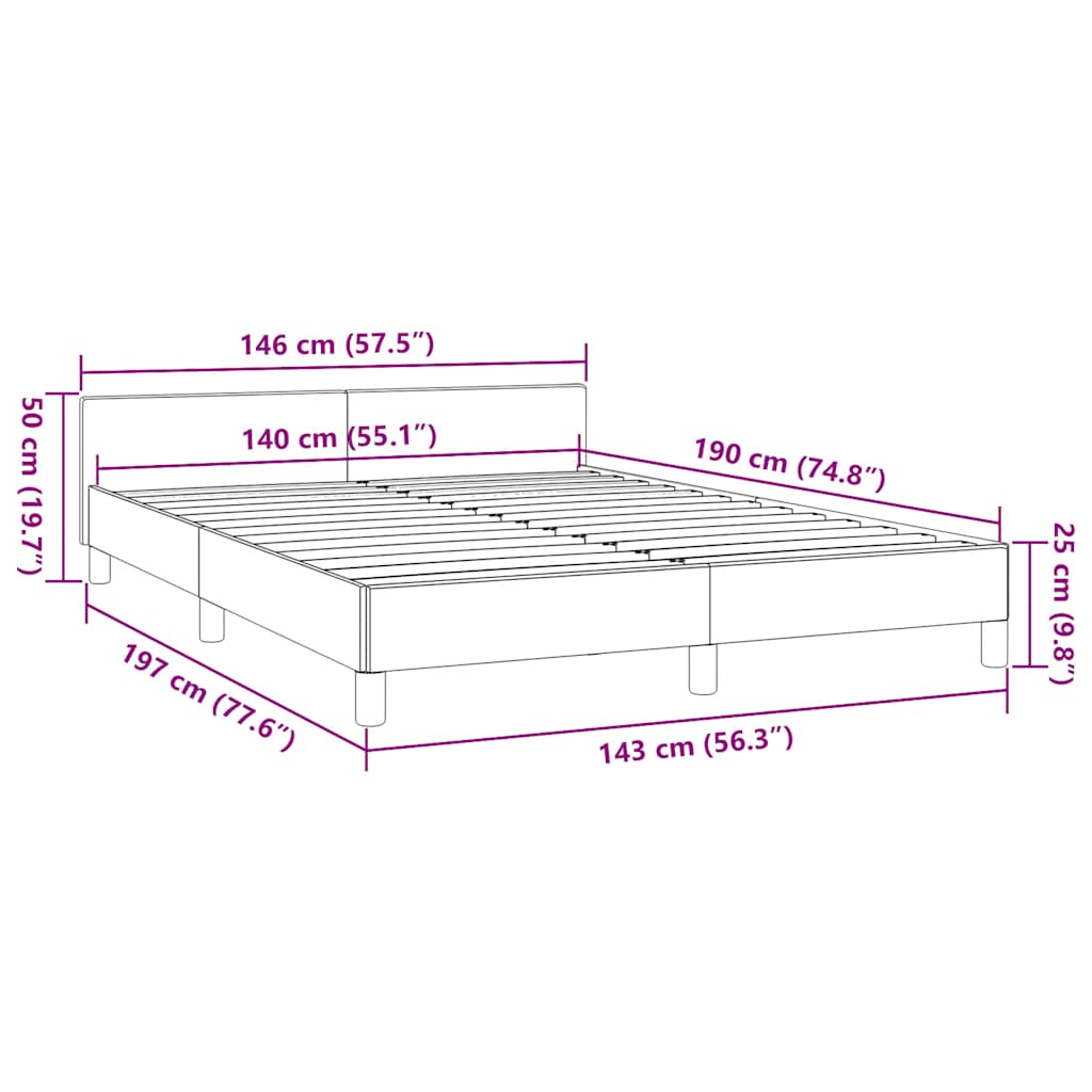 Bedframe met hoofdeinde zonder matras 140x190 cm crèmekleurig