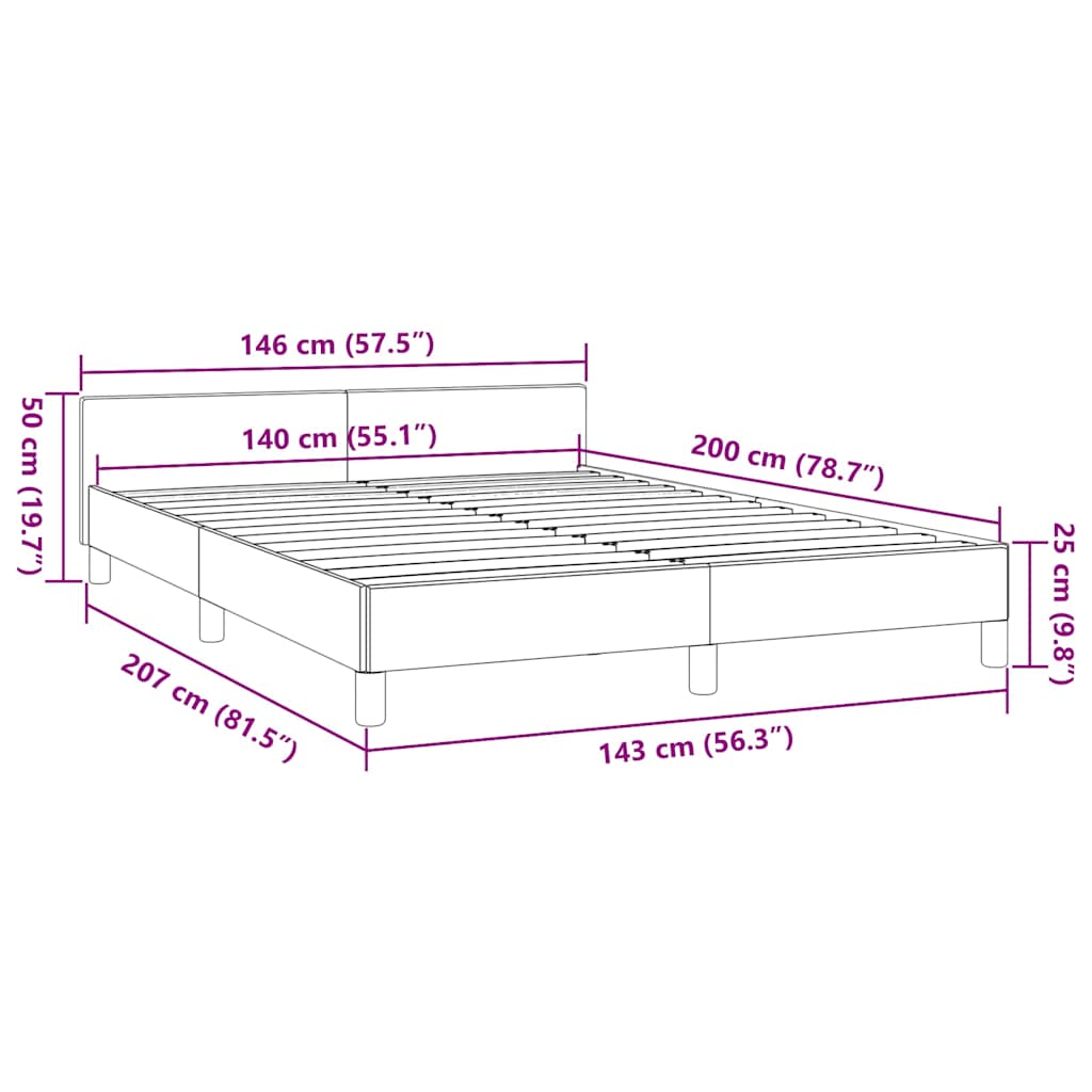 Bedframe met hoofdeinde zonder matras 140x200 cm crèmekleurig