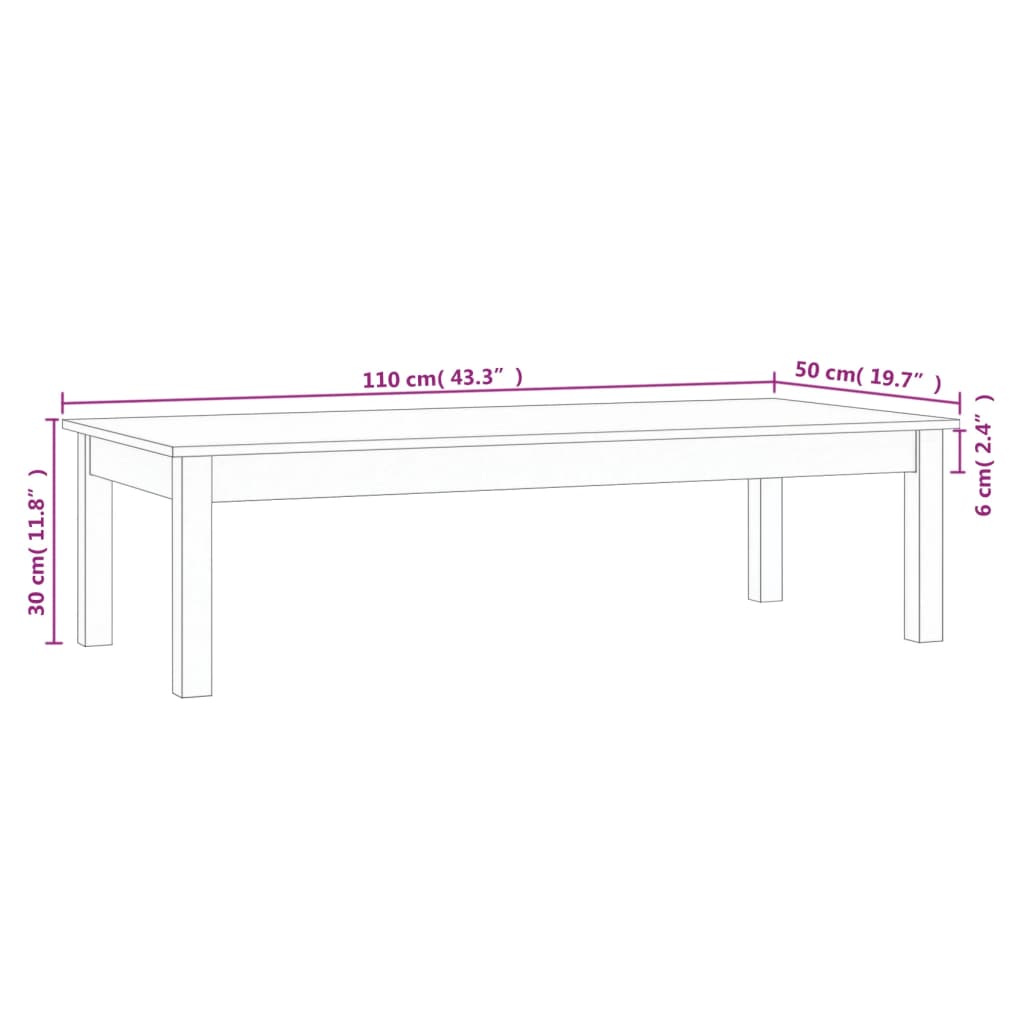 Salontafel 110x50x30 cm massief grenenhout wit