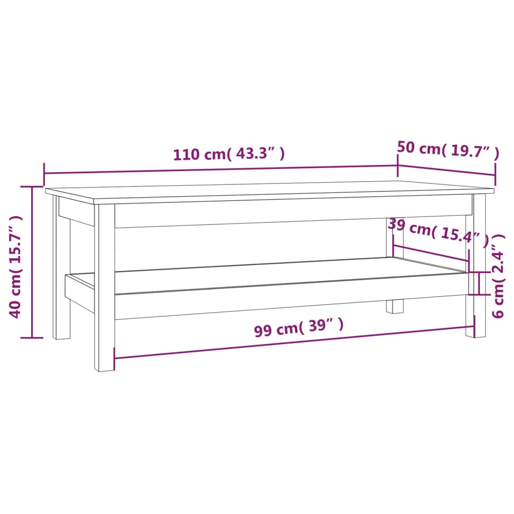 Salontafel 110x50x40 cm massief grenenhout zwart