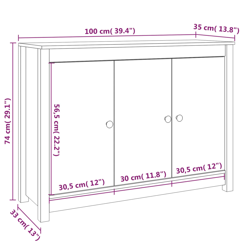 Dressoir 100x35x74 cm massief grenenhout Dressoirs & buffetkasten | Creëer jouw Trendy Thuis | Gratis bezorgd & Retour | Trendy.nl