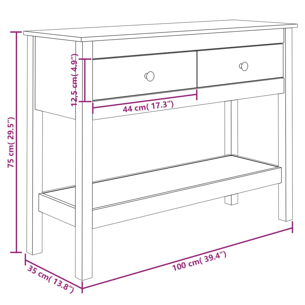 Wandtafel 100x35x75 cm massief grenenhout wit Bijzettafels | Creëer jouw Trendy Thuis | Gratis bezorgd & Retour | Trendy.nl